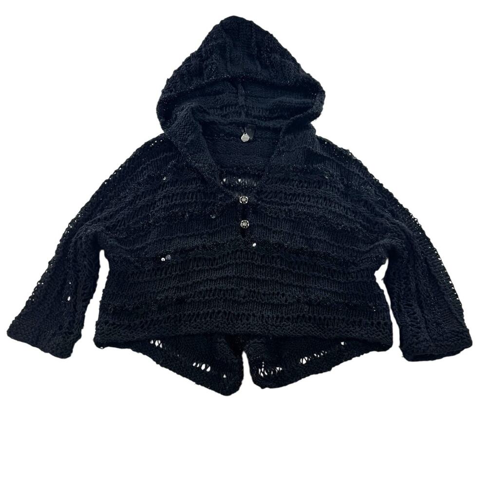 BKE Boutique Knit Hooded Cardigan Sweater Black Boho Open Front Whimsigoth Small